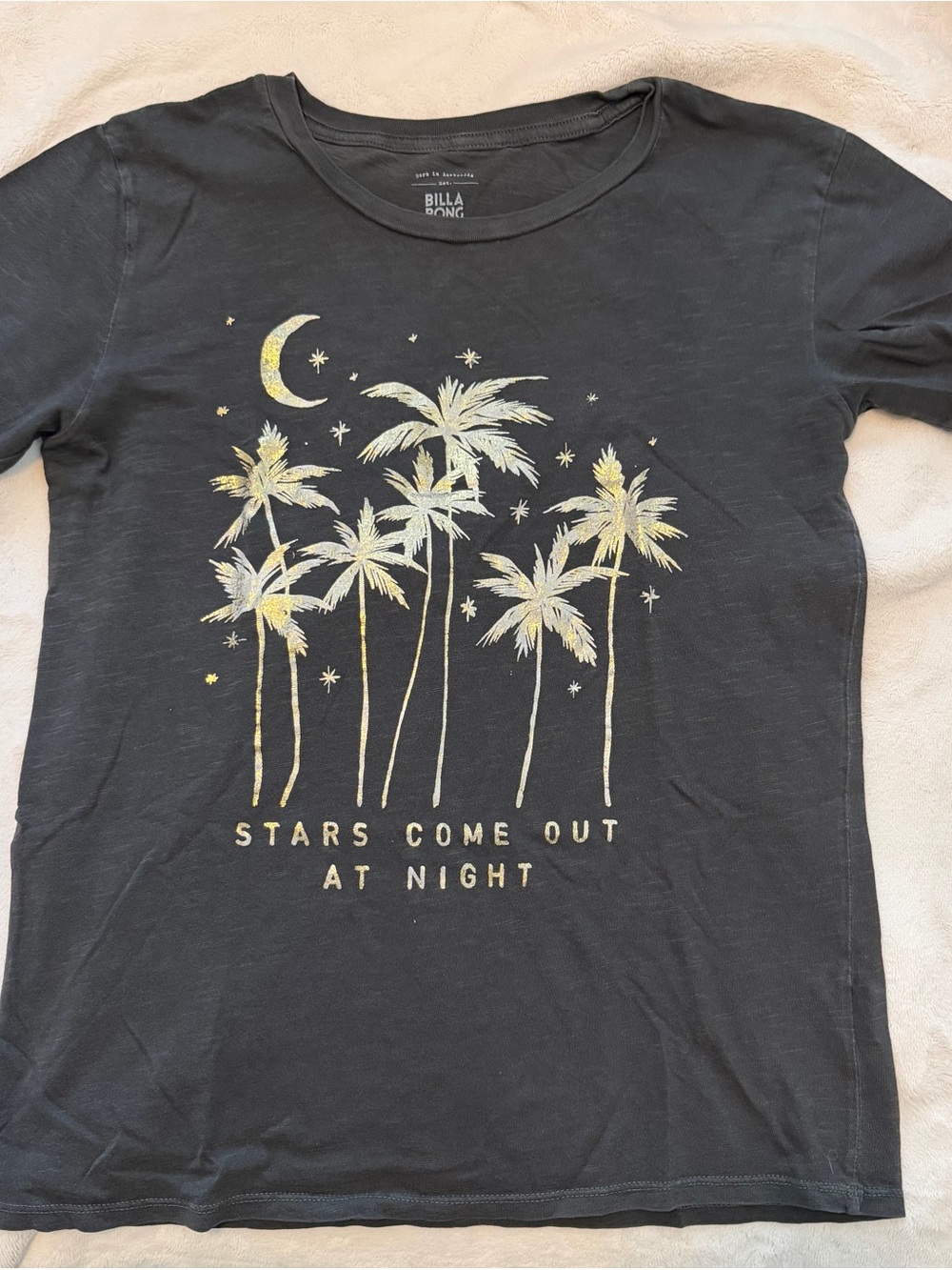 Billabong Grey Tee with Gold Palm Tree Graphic